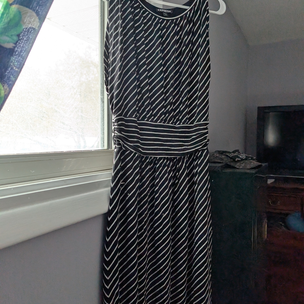 Express Black and White Diagonal Striped Maxi Dress